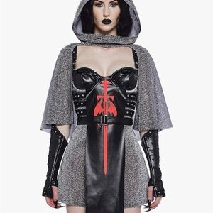 Tricks N’ Treatz Black and Silver sexy Knight Costume with Red Accents